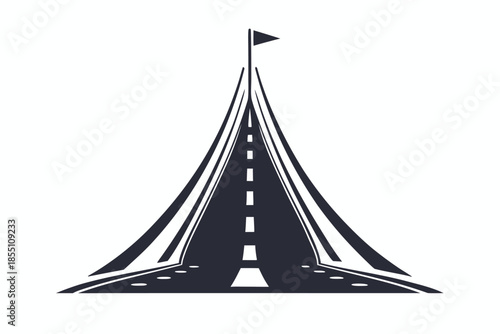 Road with a flag at the end appears to rise up, and is isolated