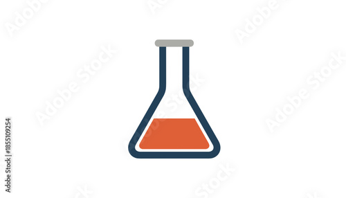 Minimal erlenmeyer laboratory flask with orange liquid isolated on white background flat vector concept of laboratory analysis