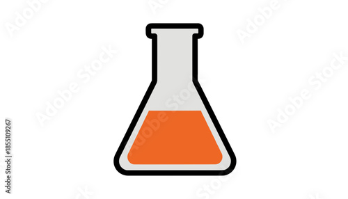 Classic erlenmeyer laboratory flask with orange liquid isolated on white background flat vector concept of chemistry analysis