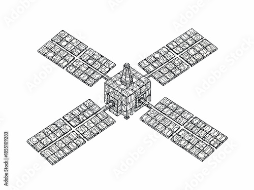 Detailed Illustration of a Satellite A Technical Diagram on a White Background
