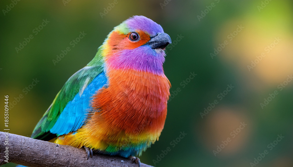 Obraz premium Vibrant Multicolored Bird With Orange Pink Blue And Green Feathers Perched On A Branch