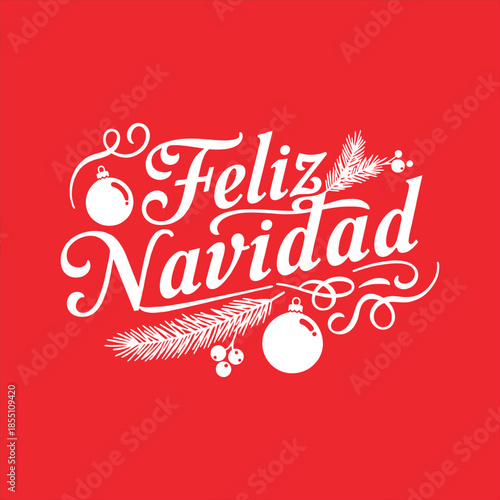 Feliz Navidad – Elegante blanca caligrafía sobre fondo rojo