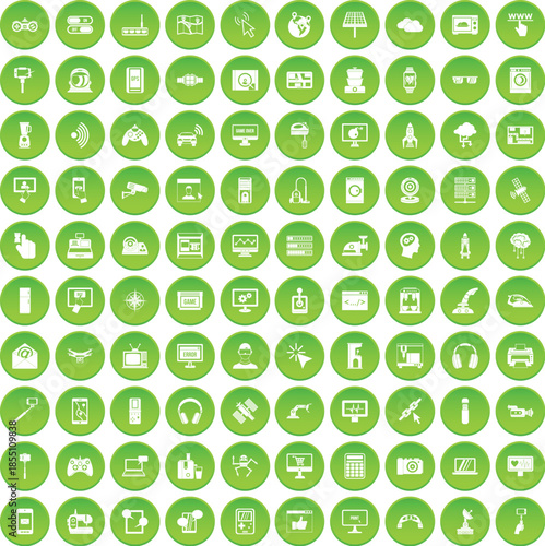 100 software icons set green circle