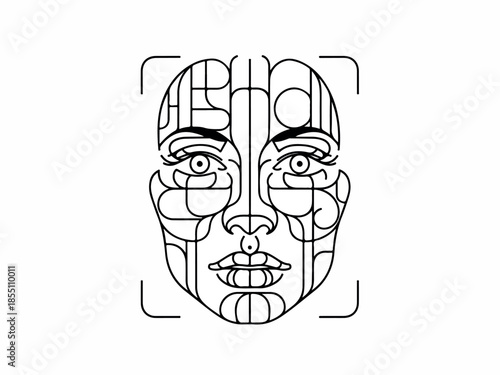 Abstract Face with Biometric Scan Frame - Depicting Facial Recognition Technology