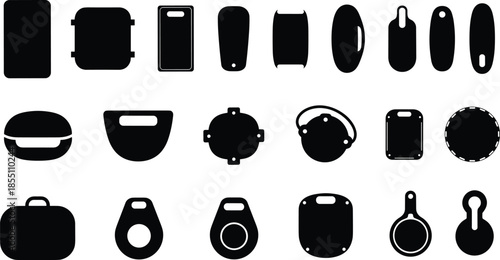 Black and white silhouettes of various electronic devices and gadgets