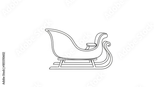 Continuous line drawing of a vintage sleigh on runners, ideal for christmas and winter sports themes