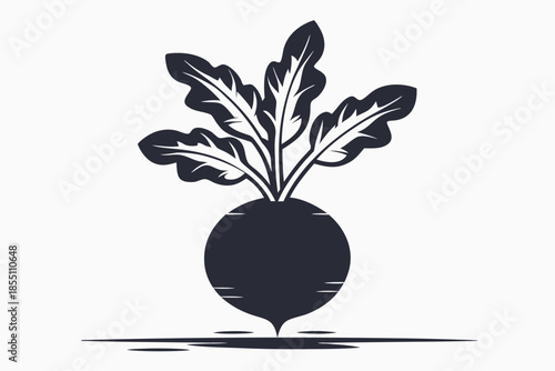 Single Dark Beetroot with Leaves Silhouette on White Background Icon