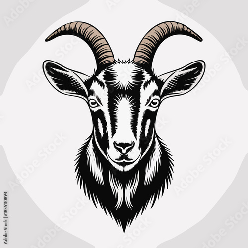 Stylized Goat Head Illustration with Horns.