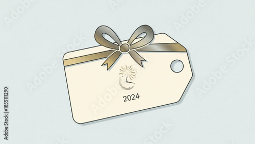 Saudi Arabia Emblem 2024 Gift Tag Illustration with Gold Ribbon Bow
