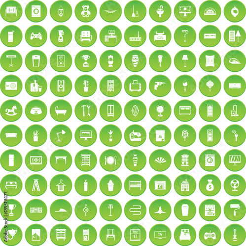 100 home icons set green circle
