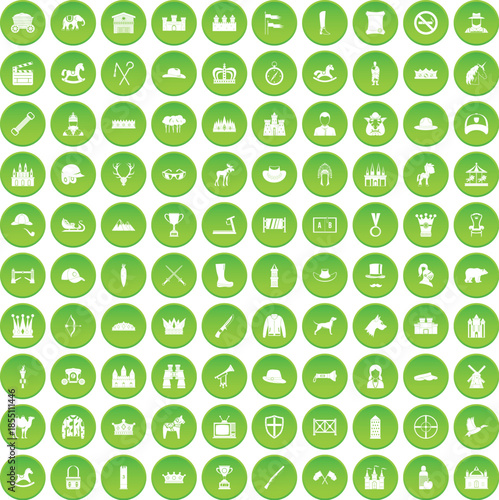 100 horsemanship icons set green circle