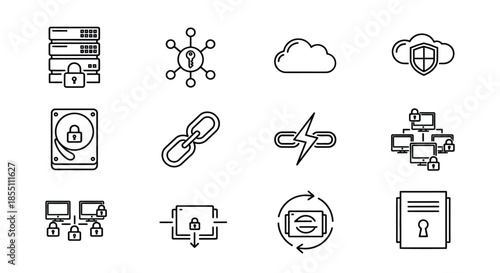 Illustrations of data security and network concepts