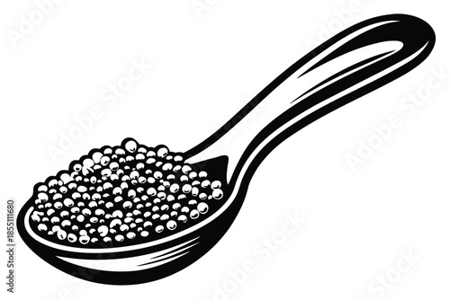 Spoonful of Caviar Vector, Luxury Food, Gourmet, White Background