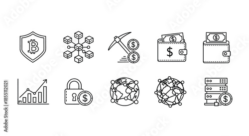 Illustrations of cryptocurrency and blockchain concepts