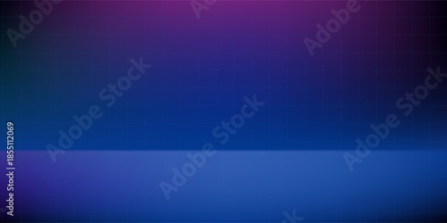 Neon background in 80s style, laser grid illustration with floor and shiny white door. Abstract disco club interior with star sky, poster template for vaporwave, synthwave music style.