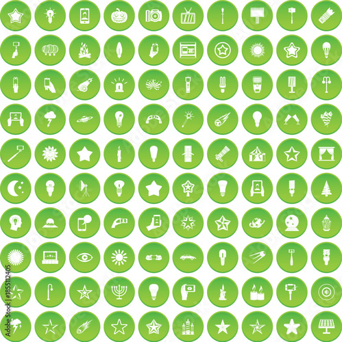 100 light icons set green circle
