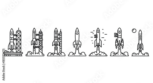 Sequential stages of rocket launch