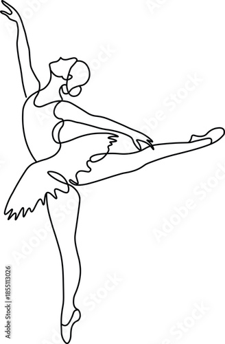 Elegant one line drawing of a ballerina dancing in a beautiful ballet pose