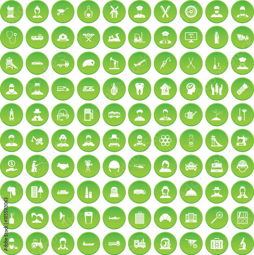 100 job icons set green circle