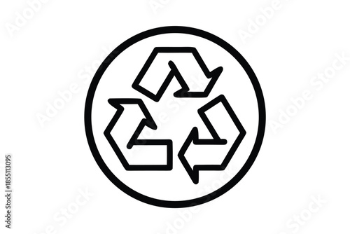 Three black circle icons show recycling bin and arrows on transparent background