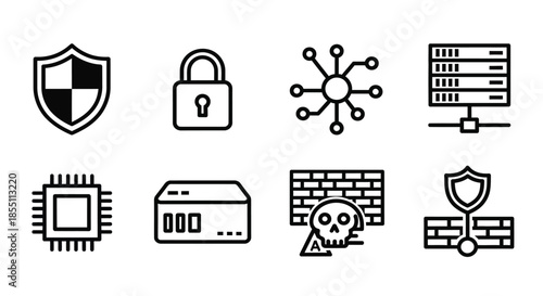 Icons representing cybersecurity measures