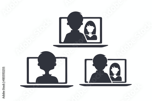 Three different anonymous avatars are displayed on individual laptop computers