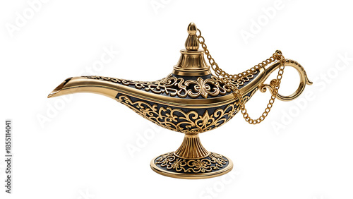 Luxurious Golden Genie Lamp for Wishes and Fantasy Concepts