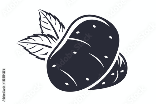 Two monochrome potatoes with textured skin are featured on the white background