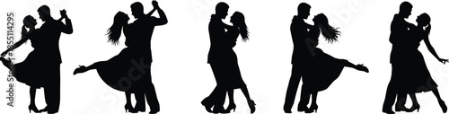 PrintRomantic silhouettes of couples ballroom dancing and performing expressive latin dance moves for wedding celebration events and ballroom dance studio classes