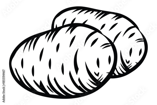 Two Potatoes in Black Outline Isolated on White Background Simple Food