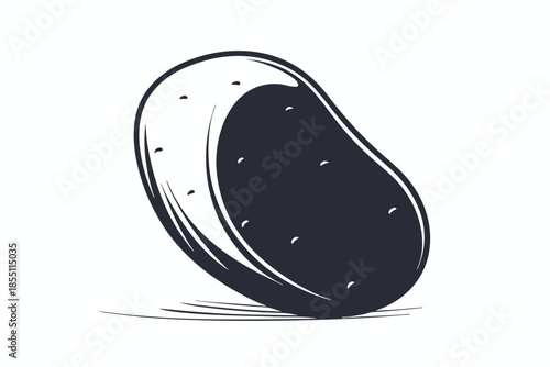 Two stylized tamarind fruits are shown in black and white form