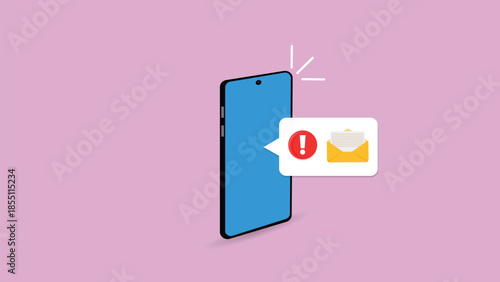 Phone notifications. Smartphone with new mail vector illustration on isolated background. Reminder message, sign business concept
