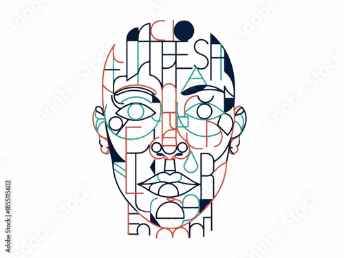 Abstract Human Face Illustration A Modern Graphic Design of Lines and Typography