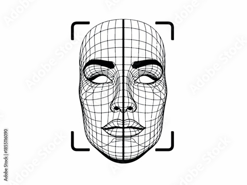 Facial Recognition A Detailed Digital Representation of a Human Face with Gridlines