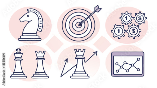 Set of 6 Business Strategy and Marketing Vector Icons
