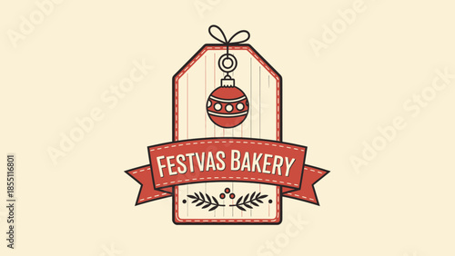 Festivas Bakery Logo - Christmas Ornament, Ribbon, Vintage Style