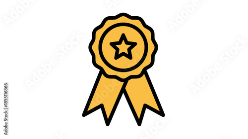 Golden Award Ribbon with Star Icon - Achievement and Recognition Symbol