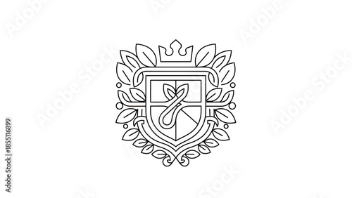 Elegant Crest Emblem with Crown and Laurel Wreath, Vintage Heraldic Design