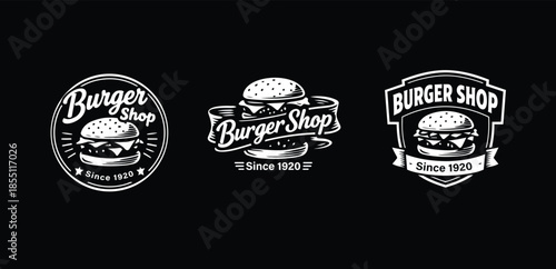 Vintage badge burger logo design, vintage old style logos