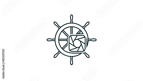 Nautical Camera Icon: Ship Wheel and Aperture Logo