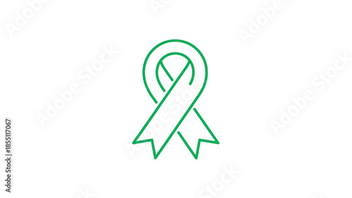 Green awareness ribbon icon, simple line art, symbol of support, hope, and solidarity