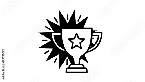 Winner's trophy with star emblem and radiating light bursts, symbolizing achievement and success.
