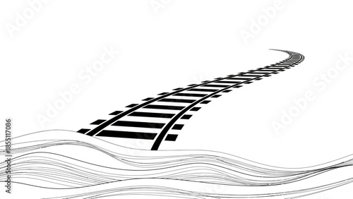 Curving Railway Tracks Through Abstract Wavy Lines, Monochrome