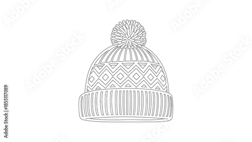 Winter knit hat with pompom, line art illustration, winter accessory, cozy clothing