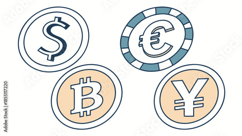 Set of 4 Hand Drawn Currency Icons Vector