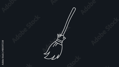 Simple white outline drawing of a broom on a dark background
