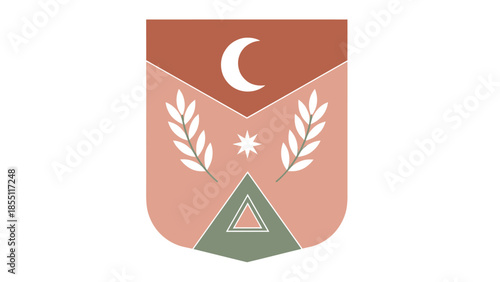 Bohemian Emblem with Moon, Star, Laurel Branches, and Triangle