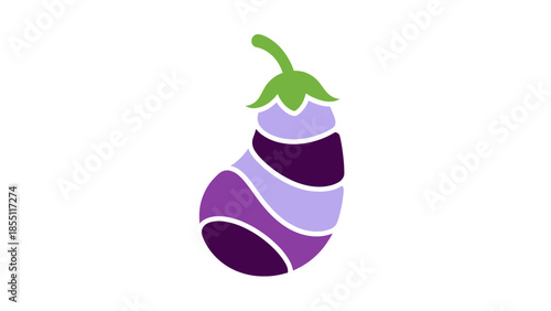 Stylized Eggplant Icon with Purple and Green Colors on White Background
