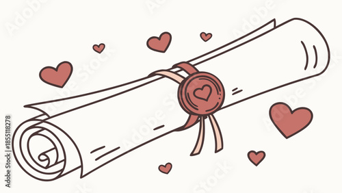 Romantic love letter sealed with heart shaped wax stamp