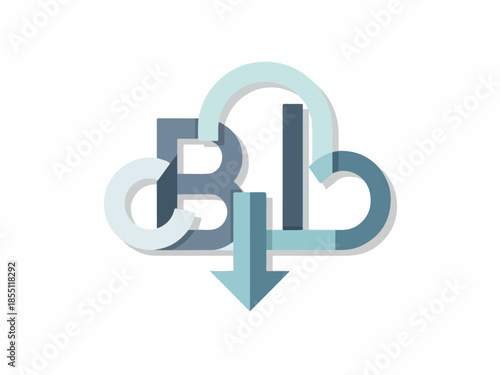 Cloud Computing Logo Modern digital design with letters, down arrow, and cloud elements on a white background